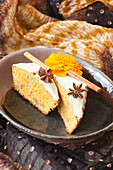 Carrot cake with star anise and cinnamon sticks