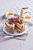 Christmas cranberry cake with gingerbread cookies
