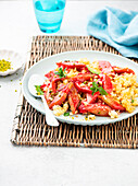 Couscous with rhubarb compote