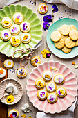 Lavender shortbread biscuits with lemon glaze and flowers