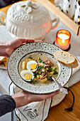 Sour rye soup with egg traditional Polish soup