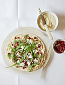 Flatbread pizza with rocket and feta