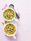 Rice soup with Parmesan croutons
