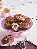 Pistachio and chocolate tartlets