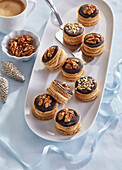 Christmas caramel sandwich cookies with walnuts