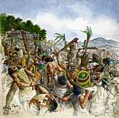 Aztec battle, 15th Century, illustration