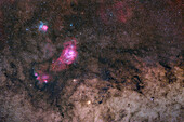Starfield around Lagoon, Trifid and NGC 6559