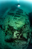 Diver and Potho wreck, Italy