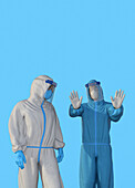Healthcare workers wearing protective clothing, illustration