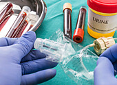 Blood sample at a hospital table, conceptual image