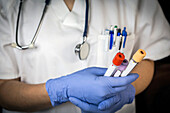 Doctor holding blood samples