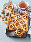 Walnut almond pie with lattice crust