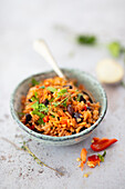 Arroz Congris (Cuban bean rice) with coriander, thyme and chilli