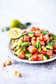 Melon salad with chickpeas, cucumber and mint (Caribbean)