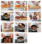 Slowly stewed beef with vegetables and red wine - step by step