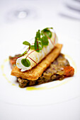 Sicilian aubergine and fig caponata with goat's cheese Parmesan biscuit and lavender honey