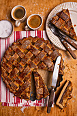 Rustic apple pie with chocolate layer