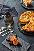 Almond-nut wedges and apple pie with almond topping
