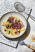 Casunziei all'ampezzana (dumplings with beetroot and potatoes, Italy)