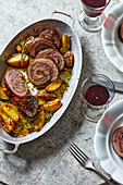Rosa di Parma (rolled beef from Emilia-Romagna) with rosemary potatoes
