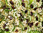 Lemony greek orzo salad with cucumber and black olives
