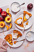 Galette with peaches yoghurt coconut flakes