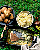 Oven roast Irish salmon with cabbage and cucumber