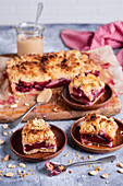 Crumble cake with plum filling and peanut butter