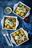 Potatoes and vegetables baked with feta