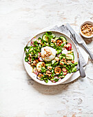 Watercress salad with burrata and toasted walnut dressing