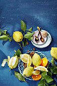 Lemons, oranges, almonds and nzuddi (Sicilian almond biscuits)
