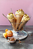 Ricotta clementine ice cream with nuts