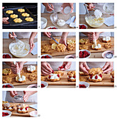 Baking choux pastry pinwheels with raspberries