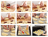 Making croissants with marzipan filling and sour cherries (Slovakia)