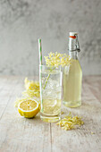Lemonade with elderflower syrup and lemon juice