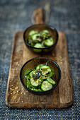 Japanese cucumber salad with wakame seaweed and sesame seeds (vegan)