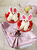 Coconut bunny on rhubarb-strawberry compote