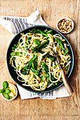 Linguine with broccolini, lemon, and pine nuts