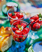 Strawberry dessert with hibiscus and vanilla pods