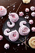 Meringue lollies in the shape of a flamingo