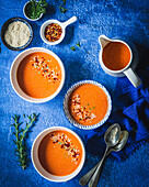 Tomato soup with sesame seeds and chilli flakes