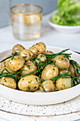 Early potatoes with pickleweed