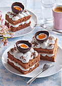 Easter cake slices with sour cream