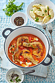 Chicken paprikash with Hungarian gnocchi