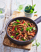 Soba noodles stir fry with soy meat