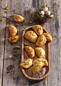 Savoury turnovers filled with spring herb stuffing