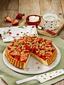Strawberry cake with oatmeal crumble