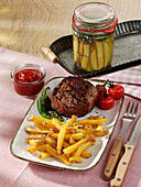 Fermented fries with grilled steak