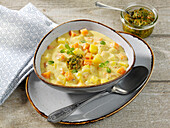 Potato soup with chimichurri