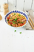 Spaghetti al Tonno - Pasta with tuna, tomatoes, parsley and capers (Italy)